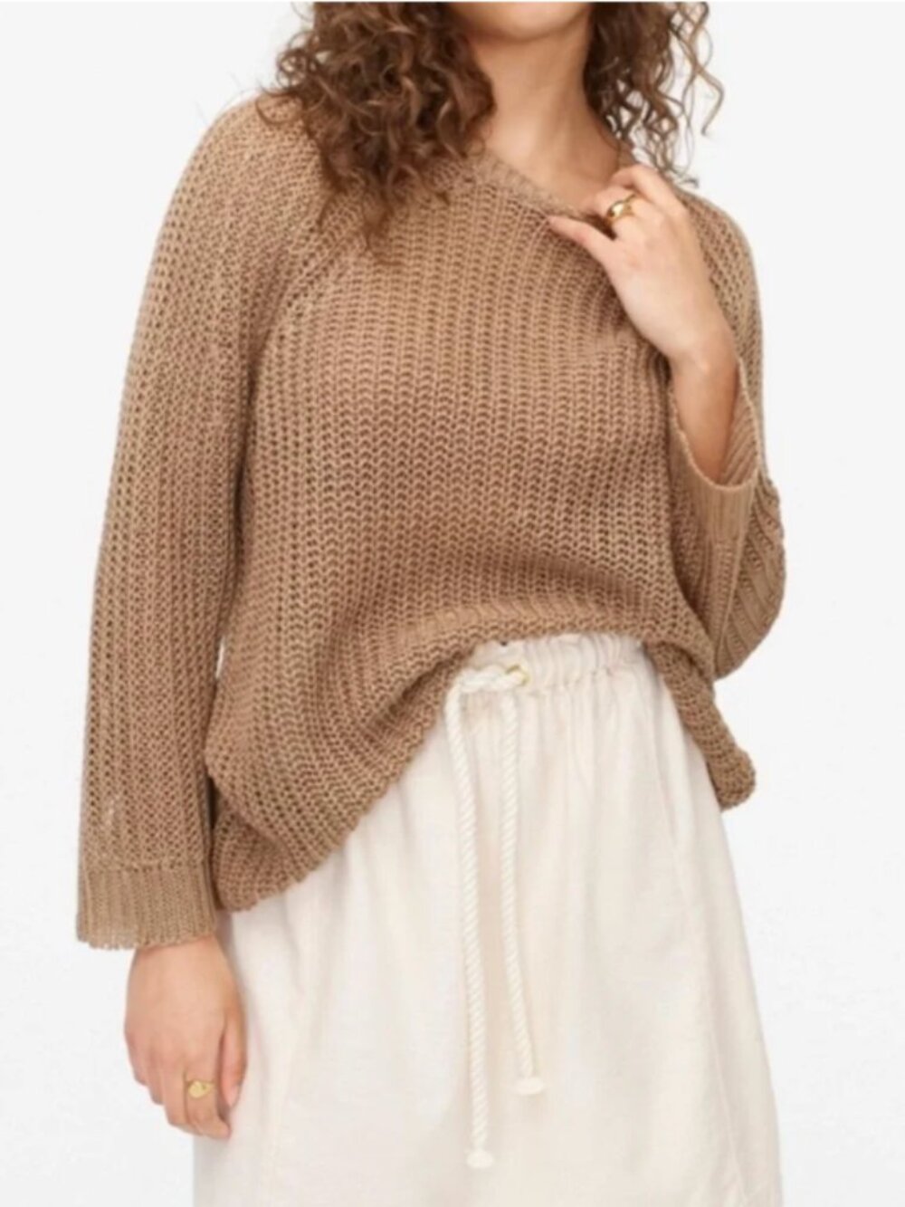 J. Crew | Relaxed-Fit 100% Linen Beach Sweater Tan Open Knit | Size Large*